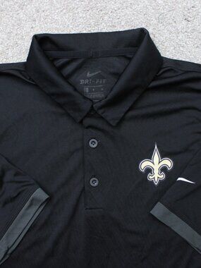 Nike New Orleans Saints Polo Shirt Mens Medium Black Dri-Fit NFL Short Sleeve